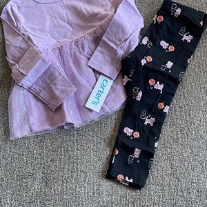 Carter's Halloween Lavender Glittery Tulle Swing Top matching Leggings 24 Months